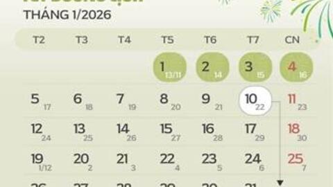 Hoán đổi ngày làm việc dịp nghỉ Tết Dương lịch năm 2026